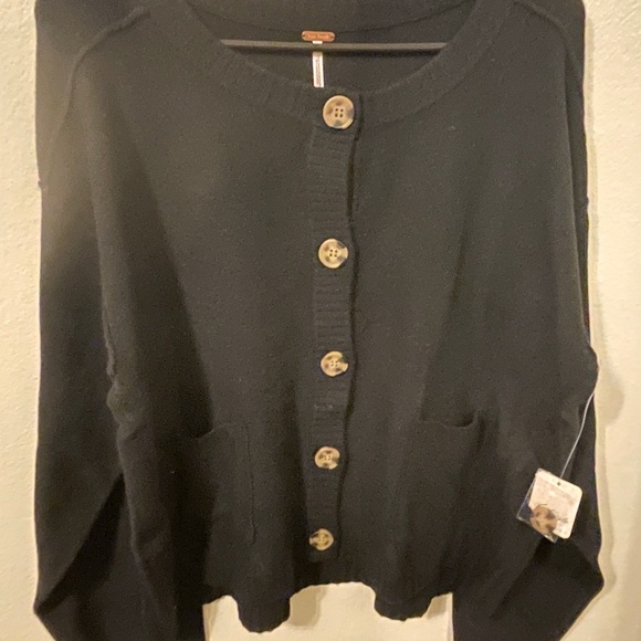 Free People Black Oversized Cardigan Sweater - Picture 1 of 11